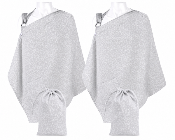 2pk Nursing Cover for Breastfeeding Privacy with Travel Bag and Wire Neckline  Grey Swirls