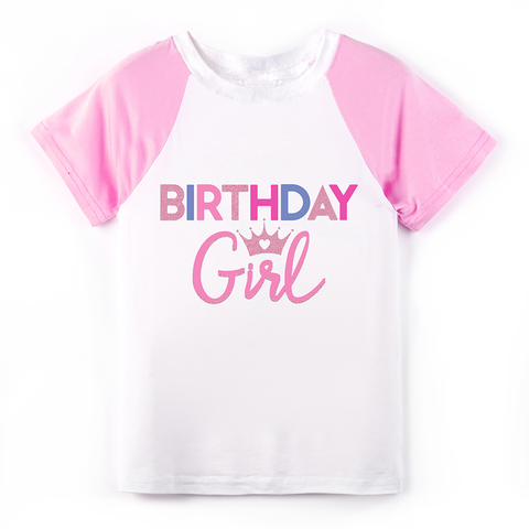 Birthday Girl T-Shirt Princess Bday Party Tee Shirt Glitter Baby Toddler Little Girls Pink