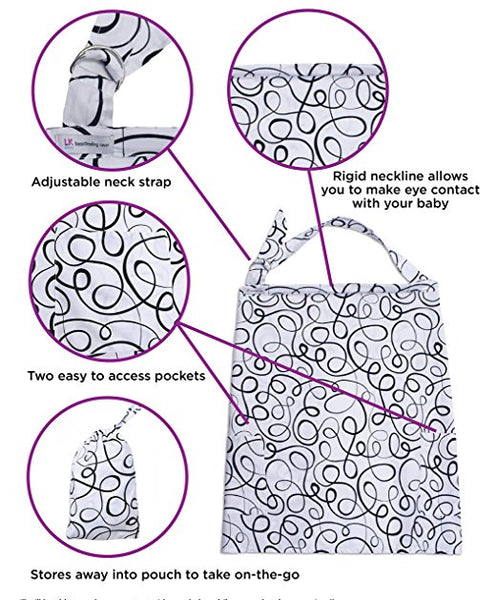 2pk Nursing Cover for Breastfeeding Privacy with Travel Bag and Wire Neckline Black & White