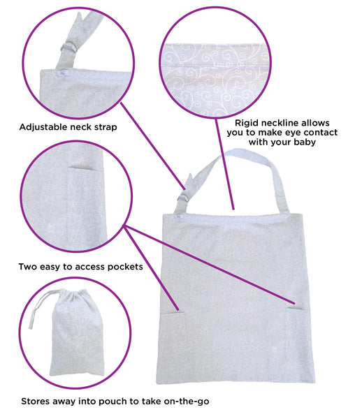 2pk Nursing Cover for Breastfeeding Privacy with Travel Bag and Wire Neckline  Grey Swirls