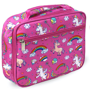 Kids Insulated Soft Lunch Box for School - Pink Unicorns and Rainbows