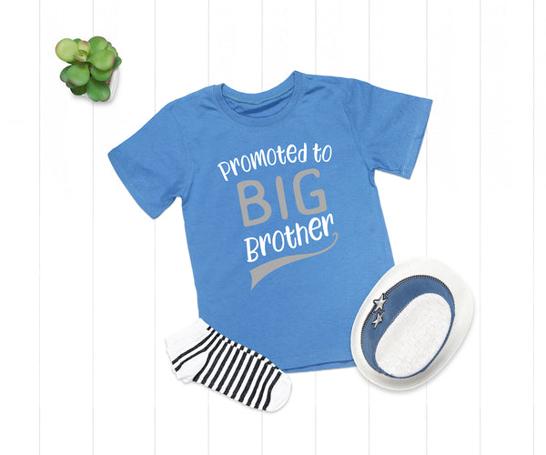 Promoted to Big Brother T-shirt T Shirt for Soon to be Older Sibling Toddler Boys Tee Blue