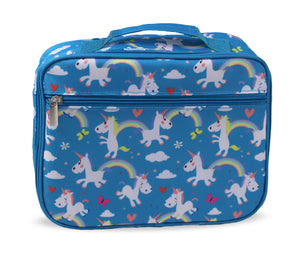 Kids Insulated Soft Lunch Box for School - Blue Unicorns and Rainbows