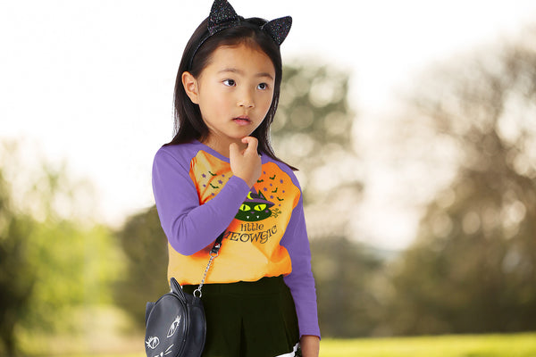 Halloween Spooky Cat Witch Long Sleeve Tee Shirt Toddler Little Girl
