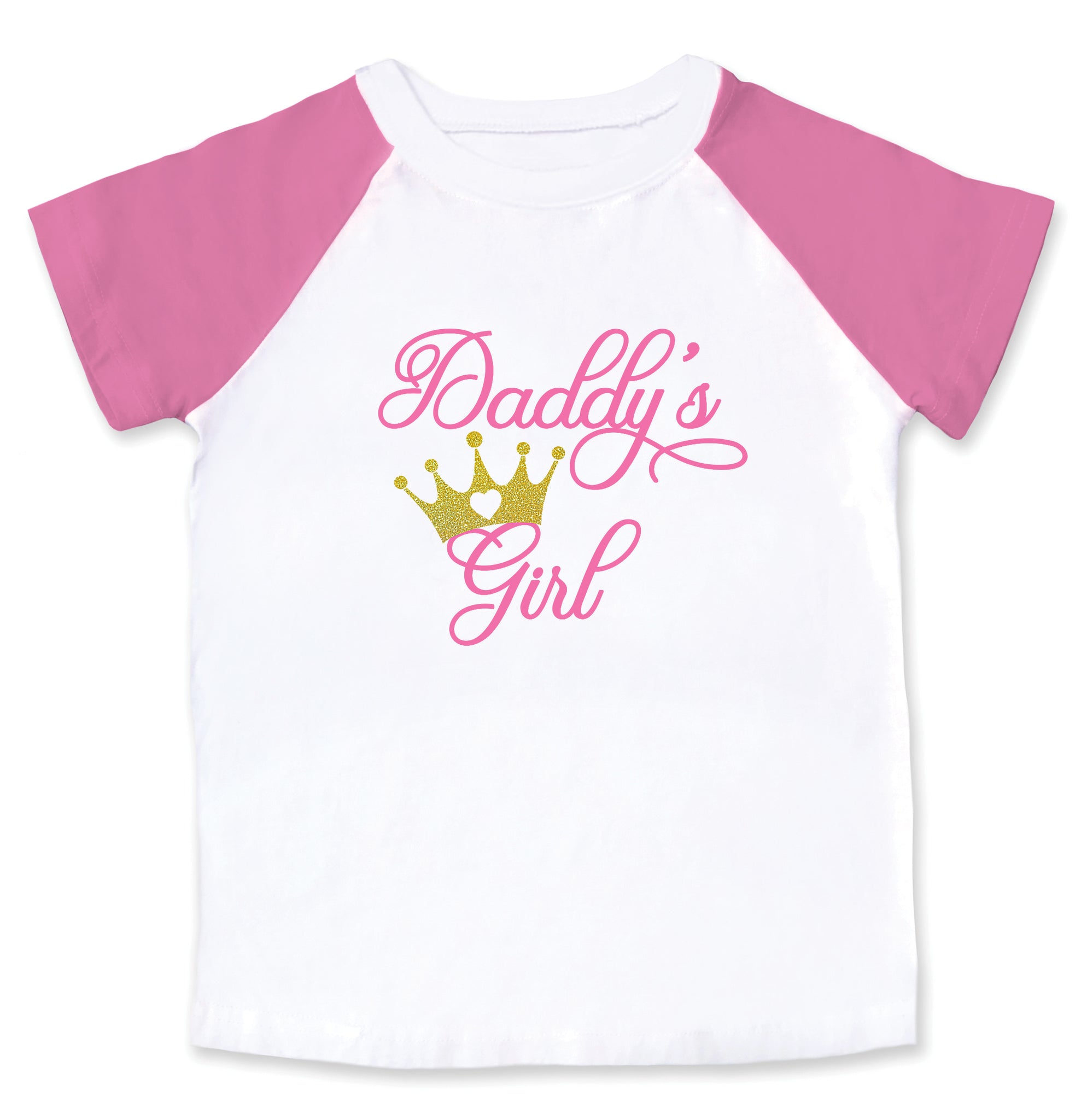 Daddys Girl Valentines Day Tshirt Tee Shirt T-shirt with Glitter Crown Pink and White Toddler Girl