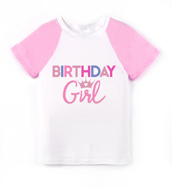 Birthday Girl T-Shirt Princess Bday Party Tee Shirt Glitter Baby Toddler Little Girls Pink