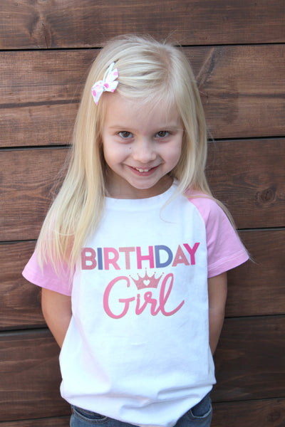 Birthday Girl T-Shirt Princess Bday Party Tee Shirt Glitter Baby Toddler Little Girls Pink