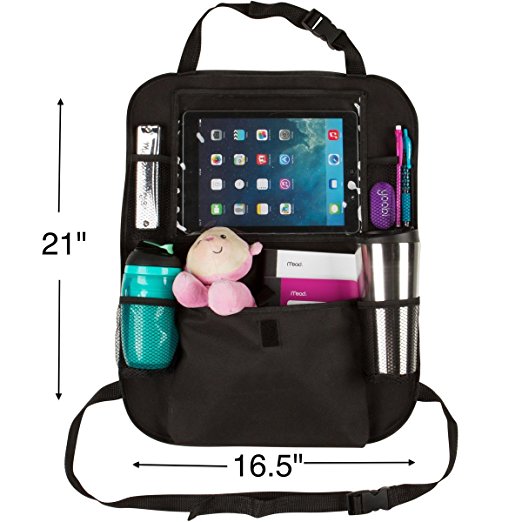 Back of Seat Car Organizer with Holder for iPad and Tablets up to 10.1" and Snap on Flap