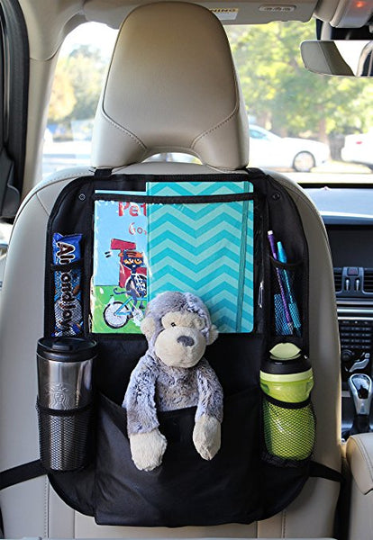 Back of Seat Car Organizer with Holder for iPad and Tablets up to 10.1" and Snap on Flap