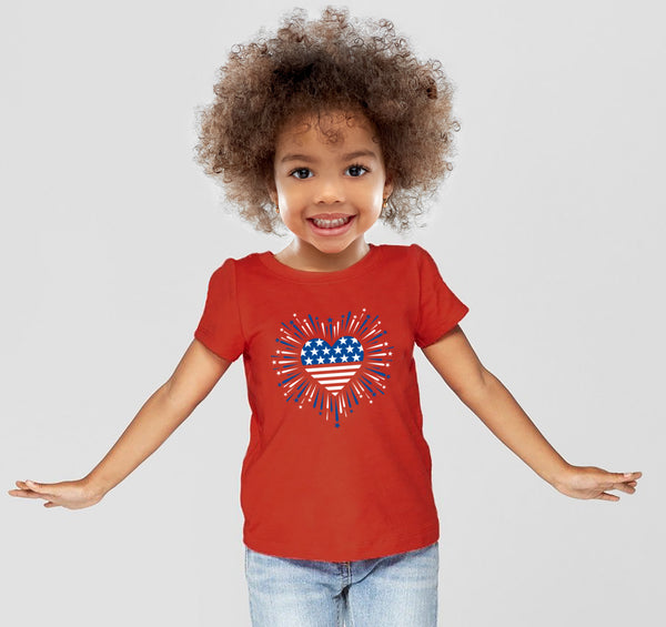 Memorial Day T-Shirt Fourth of July Tee T Shirt Todder Little Girl Firework Red